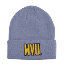 Ashen slate Nike WVU cuffed winter beanie with a WVU applique on the front of the cuff